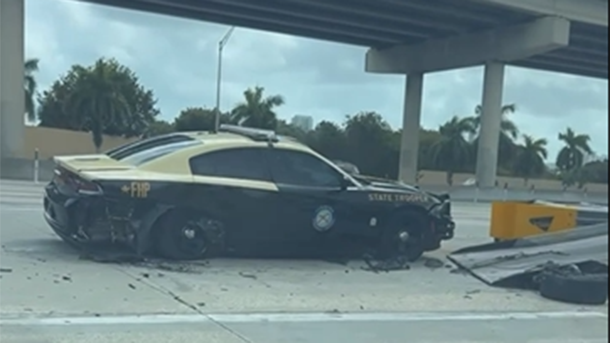 soldado da FHP sofre acidente na Turnpike sentido sul em Miami-Dade