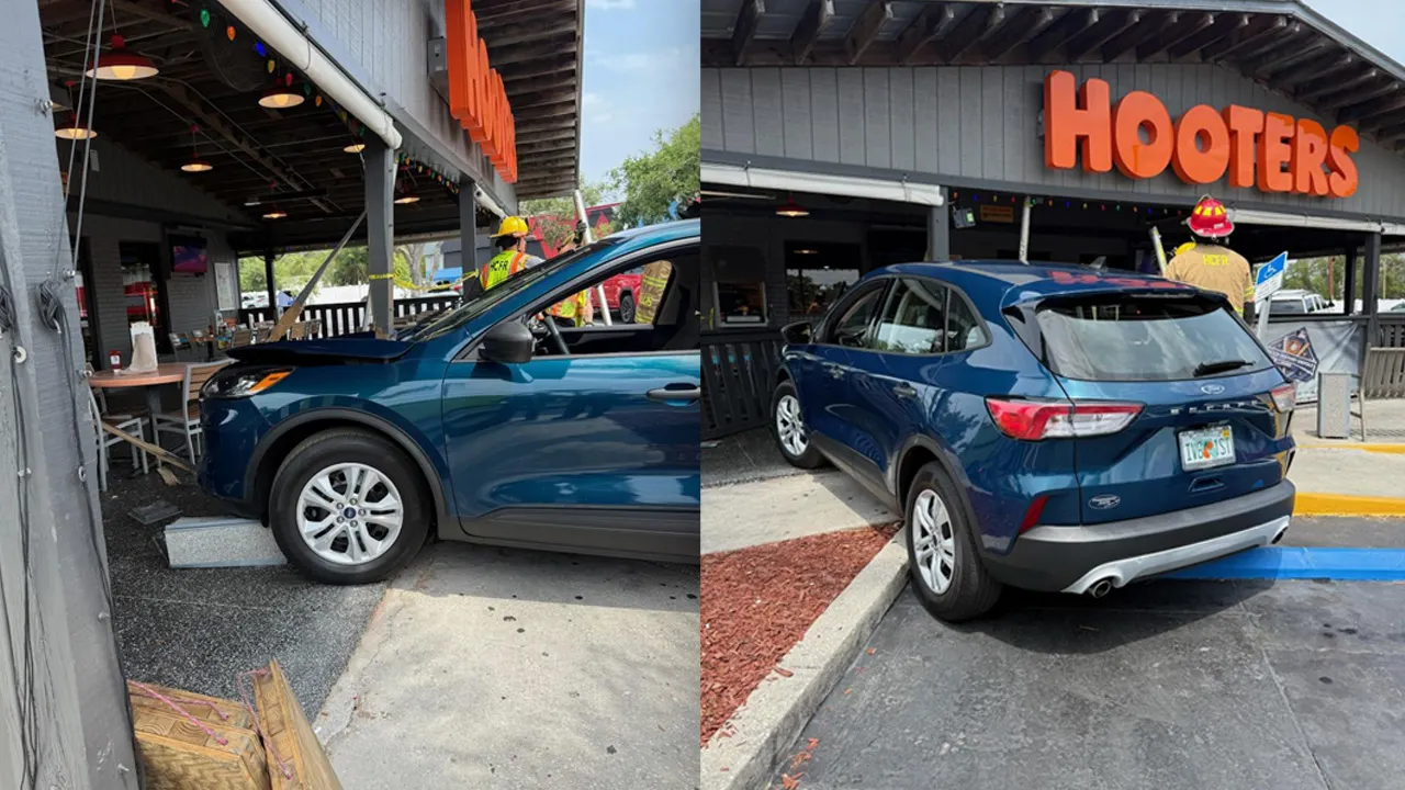 Carro bate em restaurante Hooters no condado de Hernando