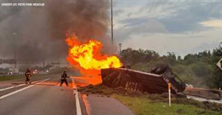 Acidente com incêndio desvia tráfego da I-275 Sul por horas em St. Pete