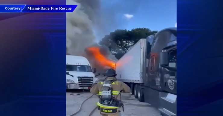 Equipes controlam incêndio em caminhão no Opa-locka e contêm vazamento de combustível; ninguém ficou ferido