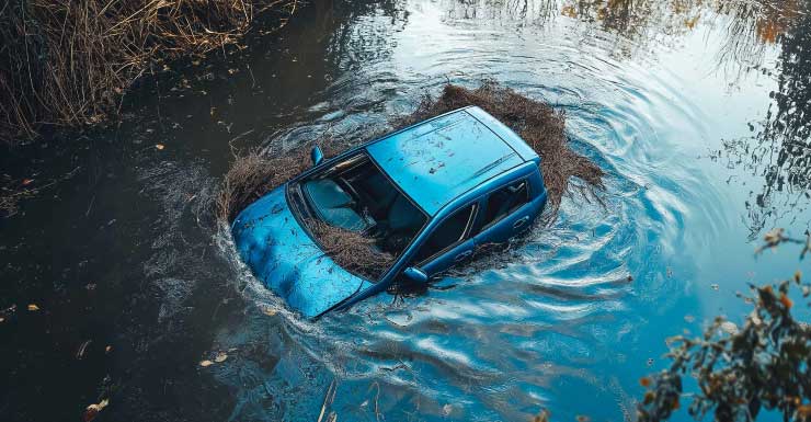 Carro cai em vala em frente a shopping em Panama City