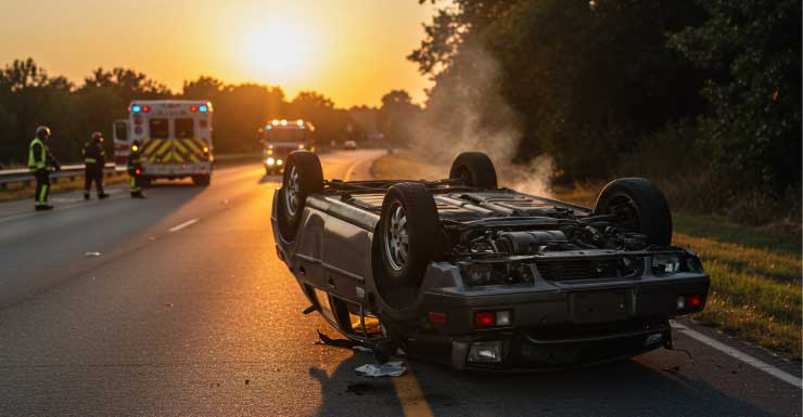Motorista fica gravemente ferido em acidente com capotamento na Highway 77