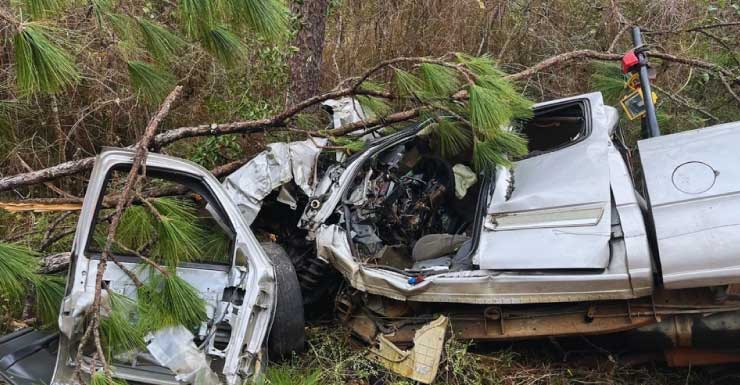 Duas pessoas hospitalizadas em Escambia County após caminhonete sair da estrada e atingir árvores