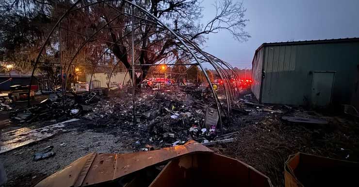 Incêndio elétrico destrói tenda em loja de liquidação próximo a Dunnellon CCFR