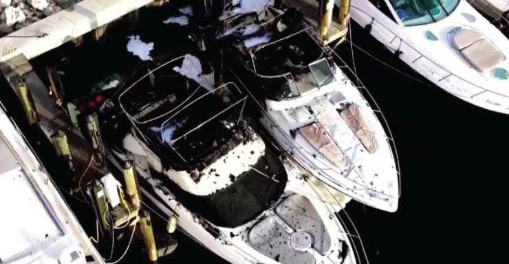 4 barcos danificados após incêndio durante a madrugada em marina de Miami
