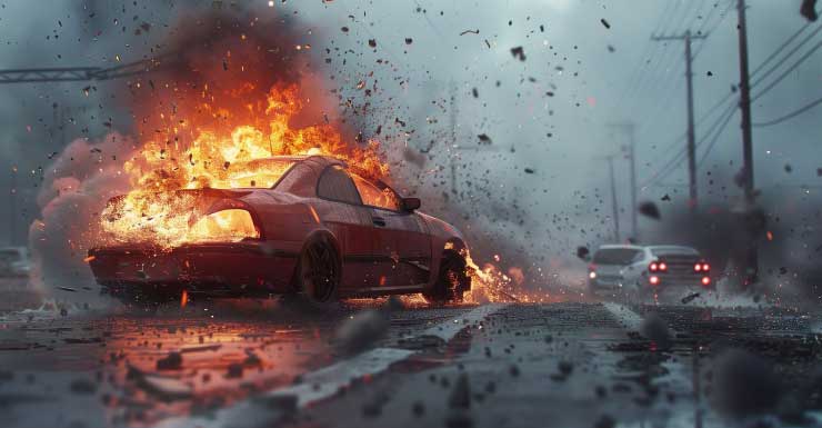 Carro pega fogo após colisão na I-75 no Condado de Charlotte