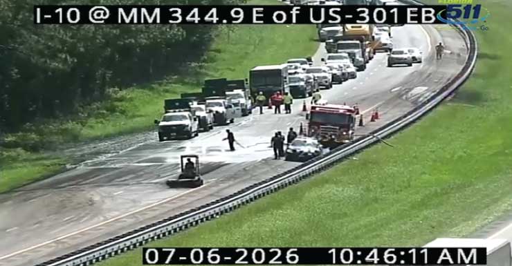 Alerta de trânsito: acidente bloqueia todas as faixas da I-10 Oeste antes do MM 345 no Condado de Duval