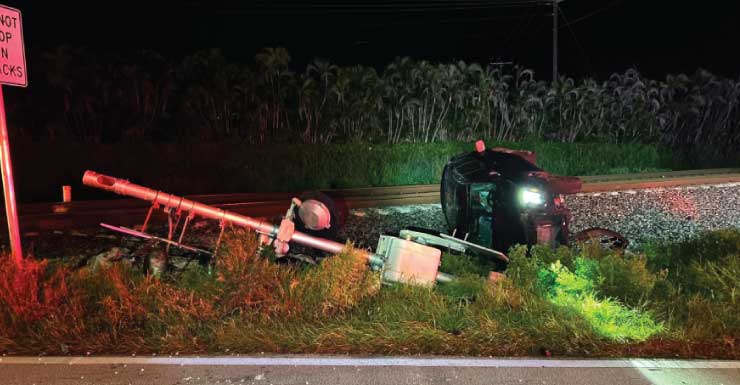 3 pessoas presas por DUI; uma delas fez o veículo ficar no ar e cair sobre trilhos de trem