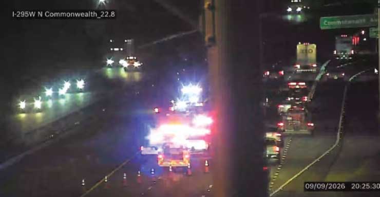 Motociclista gravemente ferido em acidente na I-295 perto da Commonwealth Avenue