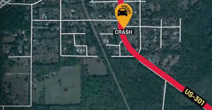 Via é reaberta após acidente de trânsito provocar fechamento da U.S. 301, em Waldo